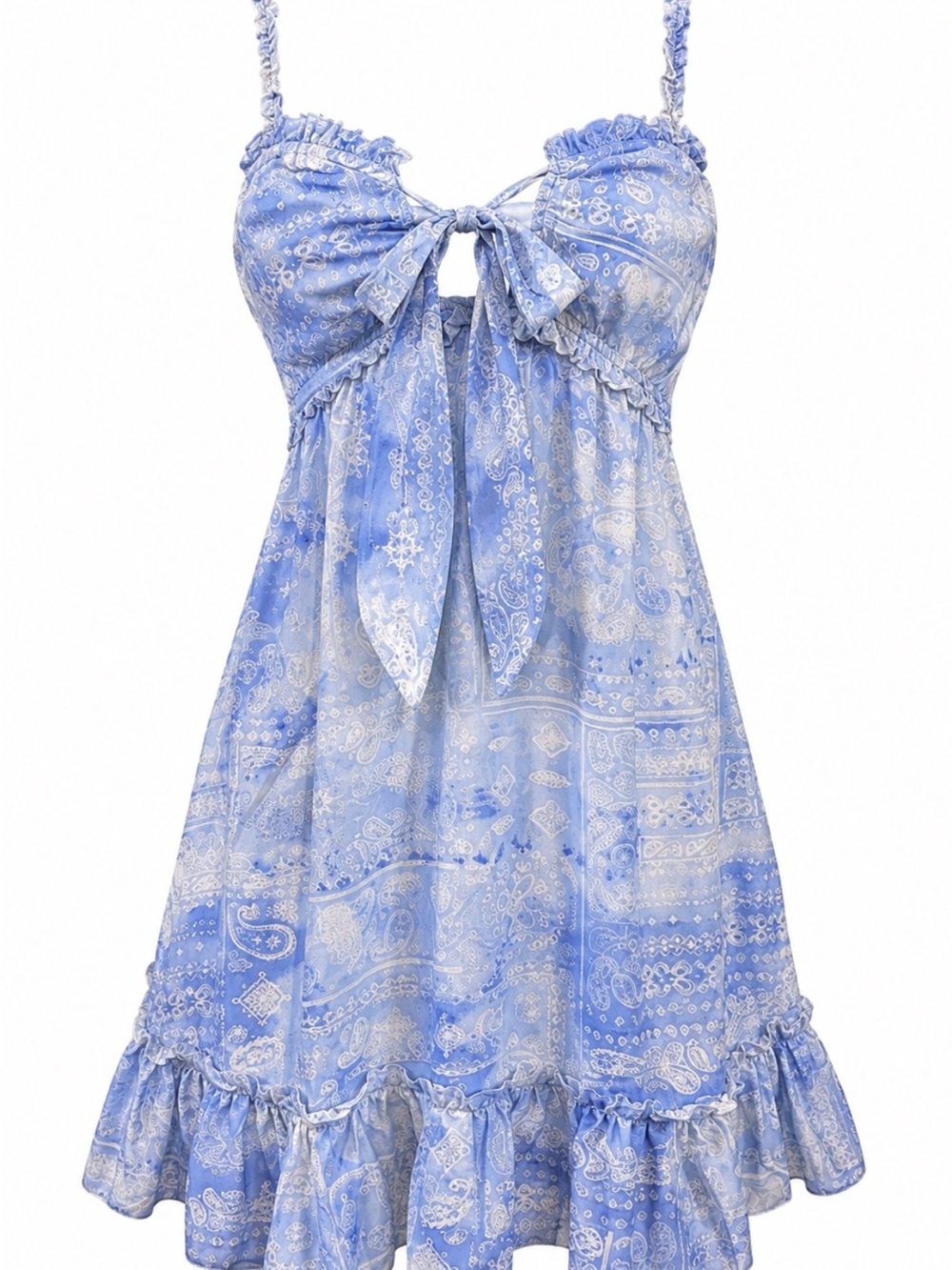 Ocean Drive Light Blue Paisley Tie-Front Dress